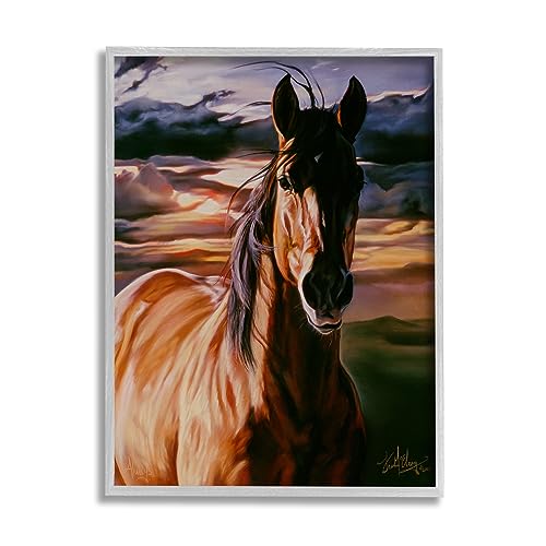 0197658630731 - STUPELL INDUSTRIES HORSE LANDSCAPE PAINTING GRAY FRAMED GICLEE ART DESIGN BY SPIRIT HORSE