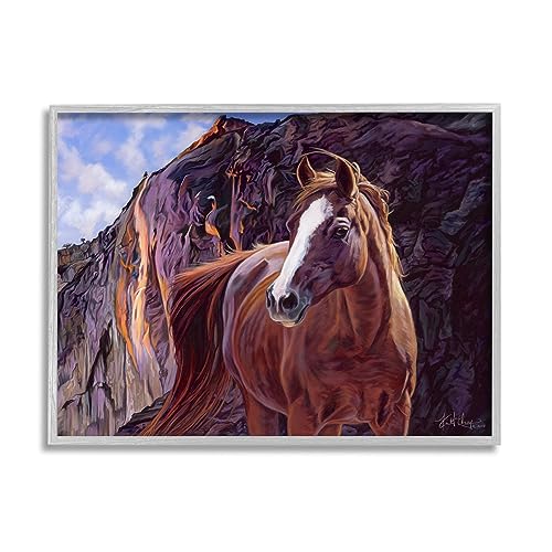 0197658631714 - STUPELL INDUSTRIES HORSE BY CLIFFS LANDSCAPE GRAY FRAMED GICLEE ART DESIGN BY SPIRIT HORSE