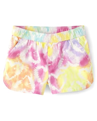 0197710017364 - THE CHILDRENS PLACE BABY TODDLER GIRLS COTTON PULL ON SHORTS, HEART TIE DYE