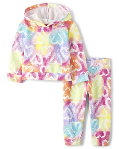 0197710017845 - THE CHILDRENS PLACE BABY GIRLS AND TODDLER 2 PIECE OUTFIT, LONG SLEEVE TOP AND PANT ACTIVE PLAYWEAR, HEART TIE DYE SET