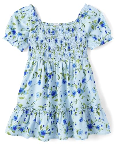 0197710035443 - THE CHILDRENS PLACE BABY GIRLS AND TODDLER SHORT SLEEVE DRESSY DRESS, WHIRLWIND BLUE FLORAL