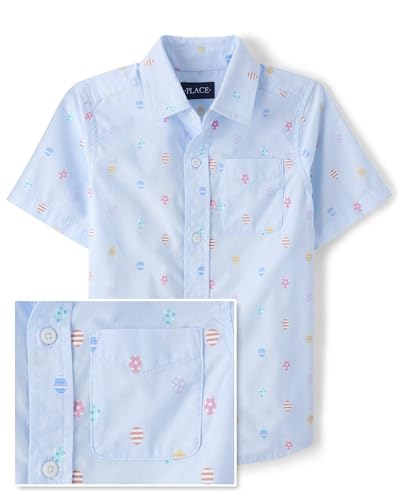 0197710037669 - THE CHILDRENS PLACE BABY BOYS AND TODDLER POPLIN SHORT SLEEVE BUTTON DOWN SHIRT, EASTER EGG GEOMETRIC PRINT, 18-24 MONTHS