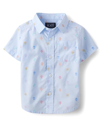 0197710037829 - THE CHILDRENS PLACE BABY BOYS AND TODDLER POPLIN SHORT SLEEVE BUTTON DOWN SHIRT, EASTER EGG GEOMETRIC PRINT, 9-12 MONTHS