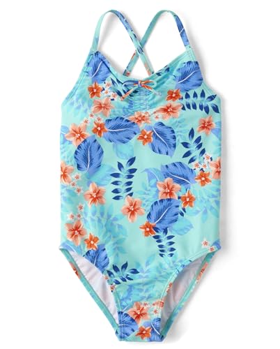 0197710053775 - THE CHILDRENS PLACE GIRLS STANDARD ONE PIECE SWIMSUIT, TROPICAL MELLOW AQUA, LARGE