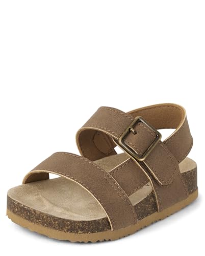 0197710069141 - THE CHILDRENS PLACE BABY NEWBORN BOYS FLAT BUCKLE SANDALS, TAN, 6 MONTHS-12 MONTHS INFANT