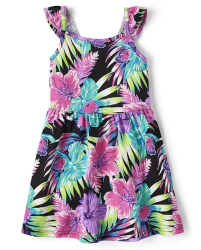 0197710272152 - THE CHILDRENS PLACE BABY GIRLS AND TODDLER SLEEVELESS EVERYDAY SUMMER DRESSES, BLACK TROPICAL