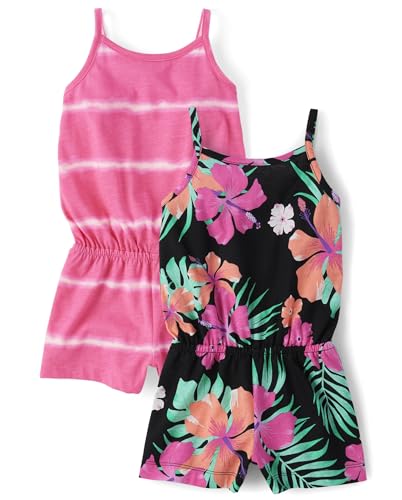 0197710287668 - THE CHILDRENS PLACE BABY GIRLS AND TODDLER EVERYDAY SUMMER ROMPERS, BLACK TROPIC 2-PACK