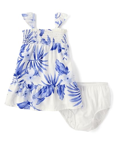 0197710290675 - THE CHILDRENS PLACE BABY GIRLS AND NEWBORN SLEEVELESS CASUAL DRESS, WHITE TROPICAL PRINT