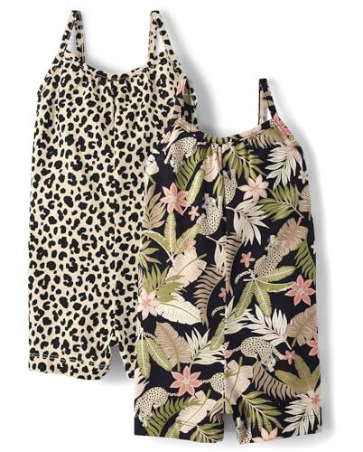 0197710293300 - THE CHILDRENS PLACE BABY GIRLS AND TODDLER EVERYDAY SUMMER ROMPERS, LEOPARD 2-PACK