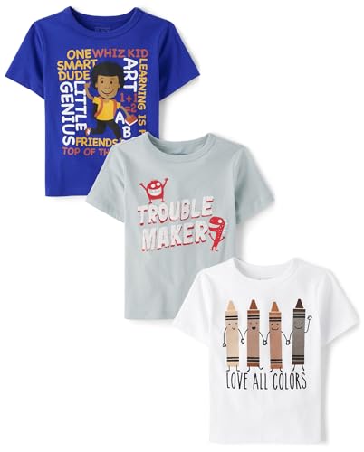 0197710460924 - THE CHILDRENS PLACE BABY TODDLER DAYS SHORT SLEEVE GRAPHIC T-SHIRTS,MULTIPACKS, LOVE/BOY SCHOOL/TROUBLE MAKERS 3-PACK