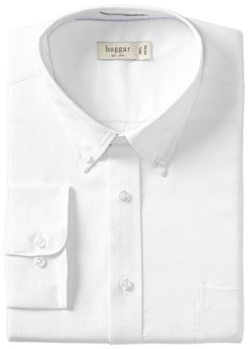 0019781059664 - HAGGAR MEN'S REGULAR FIT PINPOINT OXFORD SOLID LONG SLEEVE DRESS SHIRT, WHITE, 18(34/35)