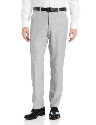 0019782982084 - HAGGAR MEN'S COOL 18 EXPANDABLE WAIST STRAIGHT FIT PLAIN FRONT HEATHERED CHECK PANT, LIGHT GREY, 36WX30L