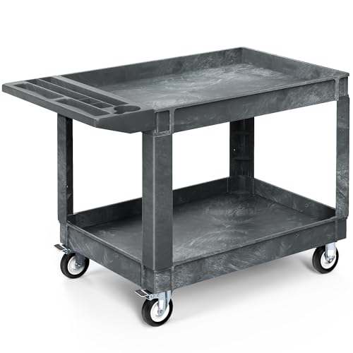 0197839071216 - YITAHOME UTILITY CART ON WHEELS, 550 LBS 2 SHELF HEAVY DUTY ROLLING CART, 45 X 25 IN PLASTIC SERVICE CART WORK CART WITH WHEELS FOR WAREHOUSE GARAGE SCHOOL & OFFICE, CLEANING, GRAY