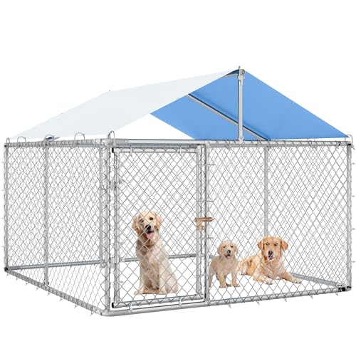 0197839416482 - YITAHOME OUTDOOR DOG KENNEL WITH METAL DOG GATE, OUTDOOR DOG PENS WITH ROOF, HEAVY DUTY DOG KENNEL FOR OUTDOOR BACKYARD FARM USE (90.5 L X 90.5 W X 64.9 H)
