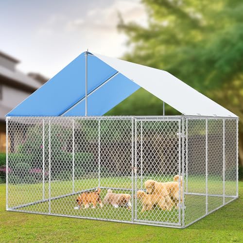 0197839600072 - YITAHOME 14.8X14.8 LARGE OUTDOOR DOG KENNEL WITH METAL DOG GATE, DOG PENS OUTSIDE WITH ROOF, DOG FENCE OUTDOOR FOR YARD