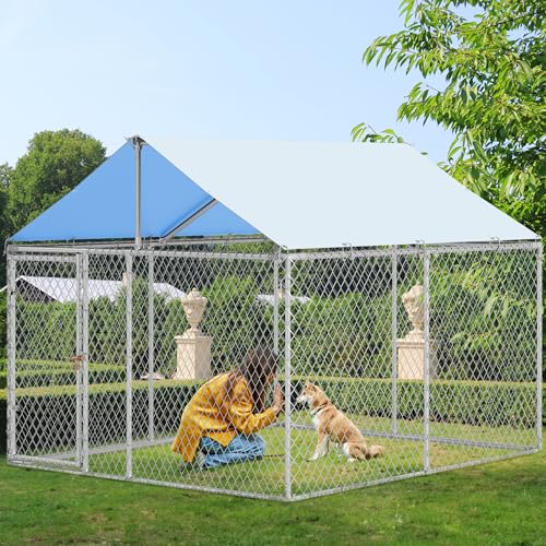 0197839789289 - YITAHOME OUTDOOR DOG KENNEL WITH METAL DOG GATE, OUTDOOR DOG KENNEL WITH ROOF, HEAVY DUTY DOG KENNEL FOR OUTDOOR BACKYARD FARM USE (118.1 L X118.1 W X70.8 H)