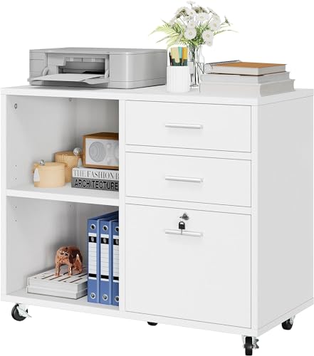 0197839996380 - YITAHOME WOOD FILE CABINET, 3 DRAWER MOBILE LATERAL FILING CABINET, STORAGE CABINET PRINTER STAND WITH LOCK FOR HOME OFFICE ORGANIZATION, OFFICE FURNITURE, WHITE