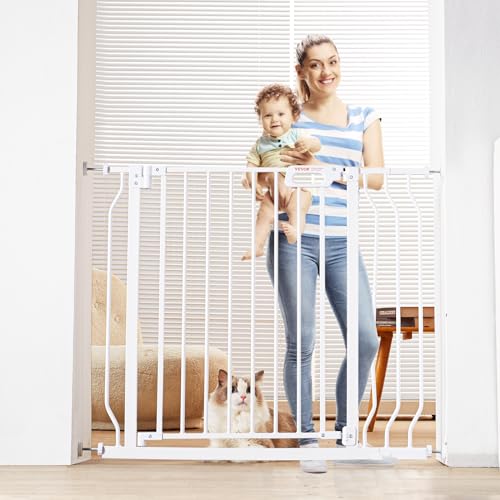 0197988012498 - VEVOR 29.5-39 BABY GATE FOR STAIRS, EXTRA TALL AUTO CLOSE DOG GATE FOR THE HOUSE, EASY INSTALL PRESSURE MOUNTED PET GATES FOR DOORWAYS, EASY WALK THRU WIDE SAFETY GATE FOR CHILD DOG, WHITE