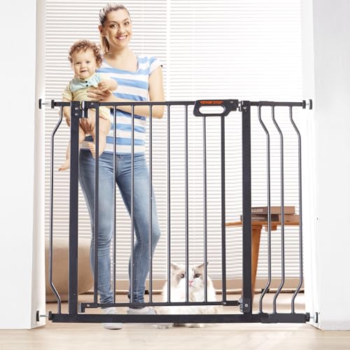 0197988012535 - VEVOR 29.5-39 BABY GATE FOR STAIRS, EXTRA TALL AUTO CLOSE DOG GATE FOR THE HOUSE, EASY INSTALL PRESSURE MOUNTED PET GATES FOR DOORWAYS, EASY WALK THRU WIDE SAFETY GATE FOR CHILD DOG, BLACK