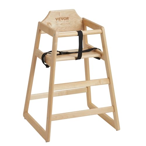 0197988012856 - VEVOR WOODEN HIGH CHAIR FOR BABIES & TODDLERS, DOUBLE SOLID WOOD FEEDING CHAIR, EAT & GROW PORTABLE HIGH CHAIR, EASY TO CLEAN BABY BOOSTER SEAT, COMPACT TODDLER CHAIR, NATURAL