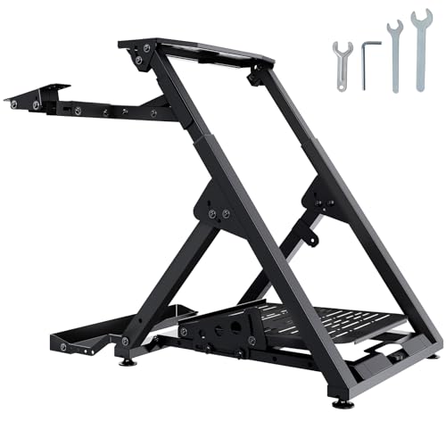 0197988076667 - VEVOR FOLDABLE RACING STEERING WHEEL STAND, HEIGHT ADJUSTABLE UNIVERSAL BASE COMPATIBLE WITH LOGITECH & THRUSTMASTER RACING WHEEL AND PEDAL, MOVABLE WHEELS HEAVY-DUTY FRAME STANDARD GT/FORMULA SEATING