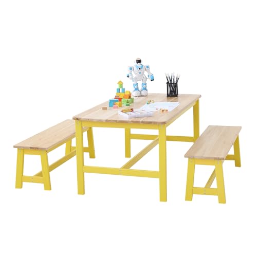 0197988076766 - VEVOR KIDS TABLE AND BENCH SET, TODDLER TABLE AND CHAIR SET OF 3, WOOD ACTIVITY TABLE FOR ART, CRAFT, READING, LEARNING