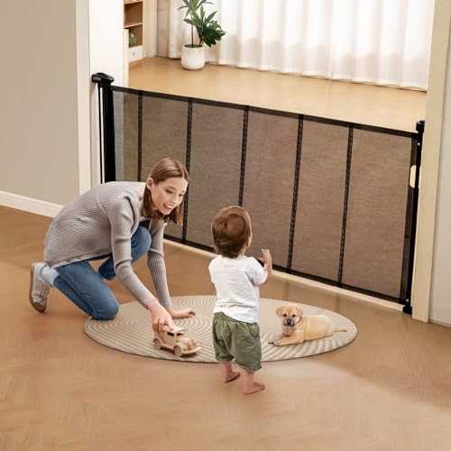 0197988077442 - VEVOR RETRACTABLE BABY GATES FOR STAIRS, EXTENDS UP TO 76.8 WIDE, MESH DOG GATE FOR THE HOUSE, 34 TALL EXTRA WIDE CHILD SAFETY GATES FOR DOORWAYS, HALLWAYS, PET CAT GATE INDOOR & OUTDOOR, BLACK