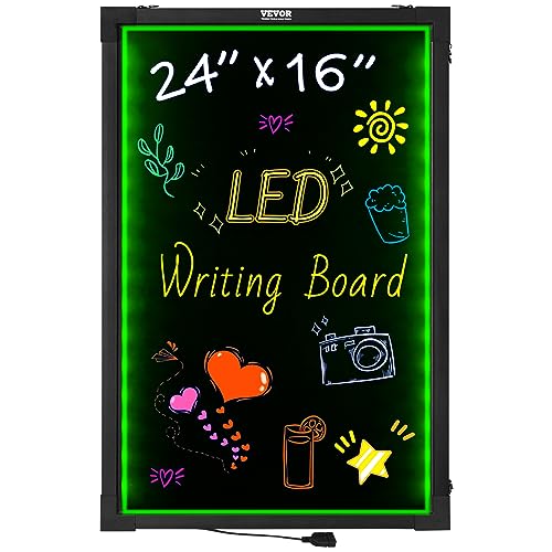 0197988083948 - VEVOR LED MESSAGE WRITING BOARD, 24X16 ILLUMINATED ERASABLE LIGHTED CHALKBOARD, NEON EFFECT MENU SIGN BOARD, DRAWING BOARD WITH 8 FLUORESCENT CHALK MARKERS AND REMOTE CONTROL, FOR HOME WEDDING SHOP