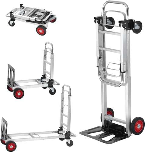 0197988215264 - VEVOR ALUMINUM FOLDING HAND TRUCK, 2 IN 1 DESIGN 400 LBS CAPACITY, HEAVY DUTY INDUSTRIAL COLLAPSIBLE CART, DOLLY CART WITH RUBBER WHEELS FOR TRANSPORT AND MOVING IN WAREHOUSE, SUPERMARKET, GARDEN