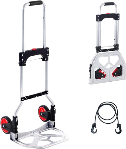 0197988215288 - VEVOR FOLDING HAND TRUCK, 80 KG LOAD CAPACITY, ALUMINUM PORTABLE CART, CONVERTIBLE HAND TRUCK AND DOLLY WITH TELESCOPING HANDLE AND RUBBER WHEELS, ULTRA LIGHTWEIGHT SUPER STRONG FOR MOVING WAREHOUSE