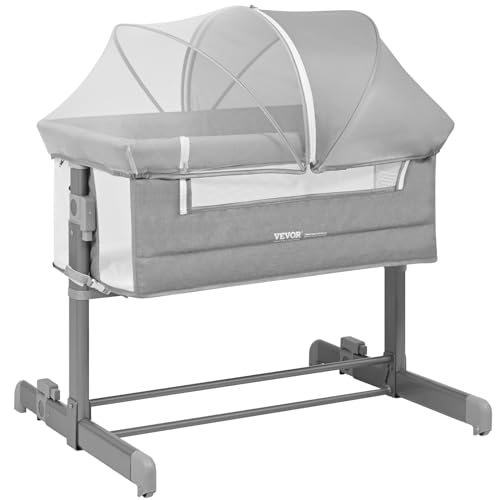 0197988266723 - VEVOR BABY BASSINET, 5-LEVEL HEIGHT ADJUSTABLE, BABY BASSINET BEDSIDE SLEEPER WITH COMFY MATTRESS AND WHEELS, BABY CRADLE BEDSIDE CRIB WITH MOSQUITO NET AND SIDE-OPENING FOR INFANT NEWBORN GIRL BOY