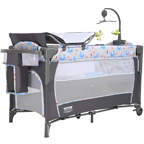 0197988267812 - VEVOR BABY BASSINET, PACK AND PLAY BASSINET FOLD PORTABLE BABY BEDSIDE SLEEPER CRIB WITH CHANGING TABLE, BABY PLAYARDS BED WITH MOSQUITO NET(TWO WHEELS)