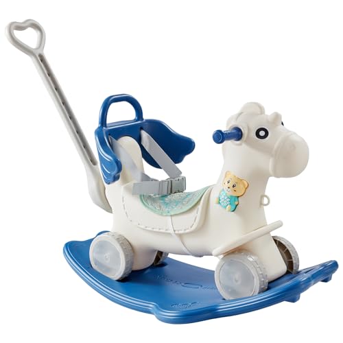 0197988394198 - VEVOR 4 IN 1 ROCKING HORSE FOR TODDLERS 1-3 YEARS, BABY ROCKING HORSE WITH DETACHABLE BALANCE BOARD, PUSH HANDLE AND 4 SMOOTH WHEELS, SUPPORT UP TO HDPE 80 LBS KIDS RIDE ON TOY WITH SOUND, BLUE