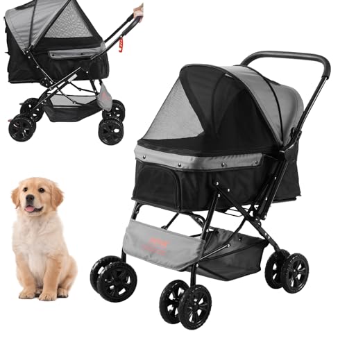 0197988431879 - VEVOR DOG STROLLER FOR MEDIUM SMALL DOGS CATS UP TO 44LBS, 4 WHEEL FOLDABLE PET STROLLER FOR MEDIUM DOGS WITH REVERSIBLE HANDLE, PORTABLE LIGHTWEIGH PUPPY CAT STROLLER WITH DETACHABLE CARRIER