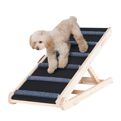 0197988457428 - VEVOR DOG RAMP, FOLDING PET RAMP FOR BED, ADJUSTABLE DOG RAMP FOR SMALL, LARGE, OLD DOGS & CATS, WOODEN PET RAMP WITH 41.3 LONG RAMP, ADJUSTABLE FROM 13.77 TO 25.59, SUITABLE FOR COUCH, SOFA, CAR