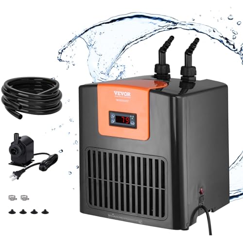 0197988461937 - VEVOR AQUARIUM CHILLER, 52 GAL 196 L, 1/10 HP HYDROPONIC WATER CHILLER, QUIET REFRIGERATION COMPRESSOR FOR SEAWATER AND FRESH WATER, FISH TANK COOLING SYSTEM WITH PUMP/HOSE, FOR JELLYFISH, CORAL REEF