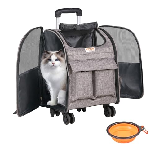0197988464969 - VEVOR ROLLING PET CARRIER BACKPACK WITH WHEELS FOR UNDER 18LBS, LARGE SOFT SIDED WHEELED DOG CARRIER CAT TRAVEL CARRIER AIRLINE APPROVED FOR SMALL DOGS AND MEDIUM CATS WITH UPGRADED WHEELS