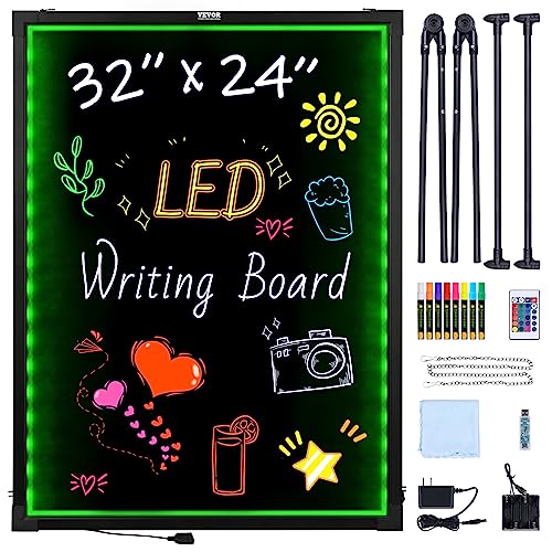 0197988465652 - VEVOR LED MESSAGE WRITING BOARD, 32X24 ILLUMINATED ERASABLE LIGHTED CHALKBOARD, NEON EFFECT MENU SIGN BOARD, DRAWING BOARD WITH 8 FLUORESCENT CHALK MARKERS AND REMOTE CONTROL, FOR HOME WEDDING SHOP