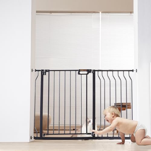 0197988567202 - VEVOR EXTRA TALL BABY GATE FOR STAIRS, EXTRA WIDE 30-48.4 AUTO CLOSE DOG GATE, EASY WALK THRU WIDE SAFETY GATE FOR CHILD DOG, EASY INSTALL PRESSURE MOUNTED PET GATES FOR DOORWAYS HOUSE, BLACK