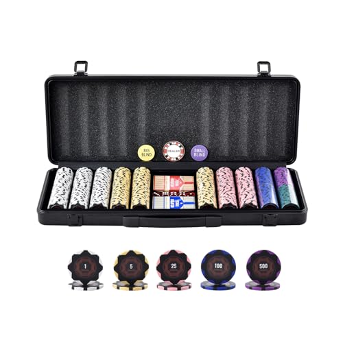 0197988630654 - VEVOR POKER CHIP SET, 500-PIECE POKER SET, COMPLETE POKER PLAYING GAME SET WITH CARRYING CASE, HEAVYWEIGHT 14 GRAM CASINO CLAY CHIPS, CARDS, BUTTONS AND DICES, FOR TEXAS HOLDEM, BLACKJACK, GAMBLING
