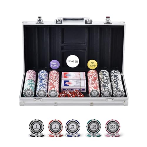 0197988754893 - VEVOR POKER CHIP SET, 300-PIECE POKER SET, COMPLETE POKER PLAYING GAME SET WITH ALUMINUM CARRYING CASE, 11.5 GRAM CASINO CHIPS, CARDS, BUTTONS AND DICES, FOR TEXAS HOLDEM, BLACKJACK, GAMBLING