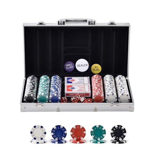 0197988754909 - VEVOR POKER CHIP SET, 300-PIECE POKER SET, COMPLETE POKER PLAYING GAME SET WITH ALUMINUM CARRYING CASE, 11.5 GRAM CASINO CHIPS, CARDS, BUTTONS AND DICES, FOR TEXAS HOLDEM, BLACKJACK, GAMBLING