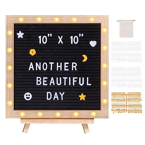 0197988819332 - VEVOR BLACK FELT LETTER BOARD, 10X10 FELT MESSAGE BOARD, CHANGEABLE SIGN BOARDS WITH 510 LETTERS, STAND, AND BUILT-IN LED LIGHTS, BABY ANNOUNCEMENT SIGN FOR HOME CLASSROOM OFFICE DECOR WEDDING