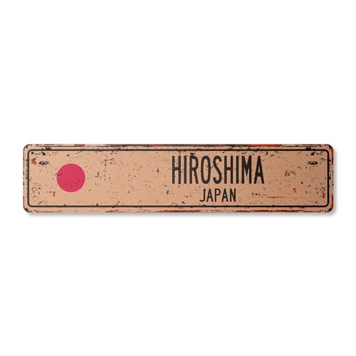 0198164120358 - HIROSHIMA JAPAN VINTAGE ALUMINUM STREET SIGN JAPANESE FLAG CITY COUNTRY ROAD RUSTIC METAL TIN WALL GIFT | INDOOR/OUTDOOR | 24 WIDE
