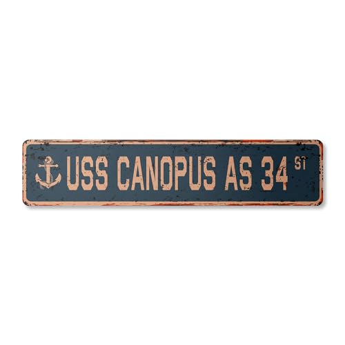 0198164143449 - USS CANOPUS AS 34 VINTAGE PLASTIC STREET SIGN US NAVY SHIP VETERAN SAILOR GIFT | INDOOR/OUTDOOR | 18 WIDE