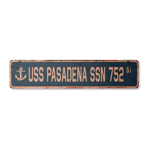 0198164165199 - USS PASADENA SSN 752 VINTAGE PLASTIC STREET SIGN US NAVY SHIP VETERAN SAILOR GIFT | INDOOR/OUTDOOR | 18 WIDE