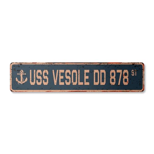 0198164171244 - USS VESOLE DD 878 VINTAGE PLASTIC STREET SIGN US NAVY SHIP VETERAN SAILOR GIFT | INDOOR/OUTDOOR | 18 WIDE