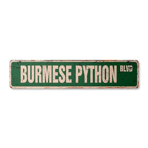 0198164347298 - BURMESE PYTHON VINTAGE PLASTIC STREET SIGN SNAKE REPTILE SIGNS BOA CAGE | INDOOR/OUTDOOR | 24 WIDE