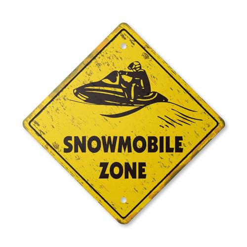 0198164394377 - SNOWMOBILE VINTAGE CROSSING SIGN ZONE XING | INDOOR/OUTDOOR PLASTIC | 12 TALL RUSTIC NEW SNOW MOBILE ARCTIC SNOWMOBILING SNOWMOBILER COLD