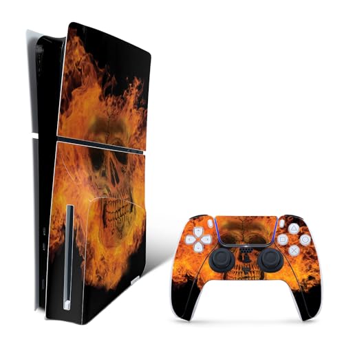 0198164469853 - MIGHTYSKINS SKIN COMPATIBLE WITH PLAYSTATION 5 PS5 SLIM DISK EDITION BUNDLE - FIRE SKULL | PROTECTIVE, DURABLE, AND UNIQUE VINYL DECAL WRAP COVER | EASY TO APPLY & CHANGE STYLES | MADE IN THE USA